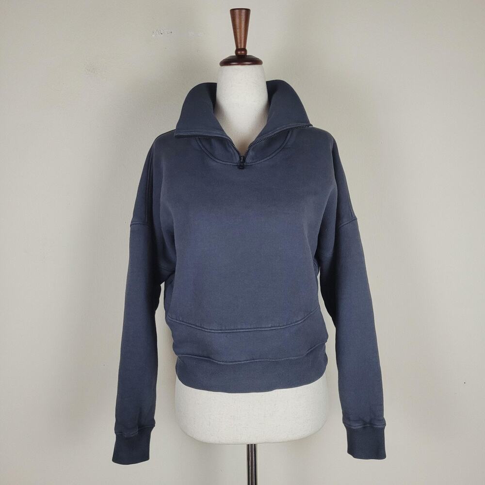 Outdoor Voices Sweatshirt XS Gray Fleece 1/4 Zip Funnel High Neck Nimbus - Picture 2 of 9